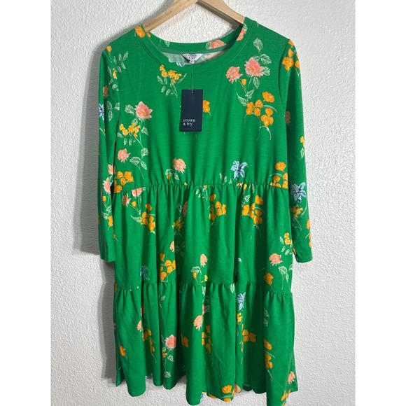 crown & ivy Dresses & Skirts - Crown & Ivy Green Floral Tiered Dress Women's XL Long Sleeve Casual Bloom